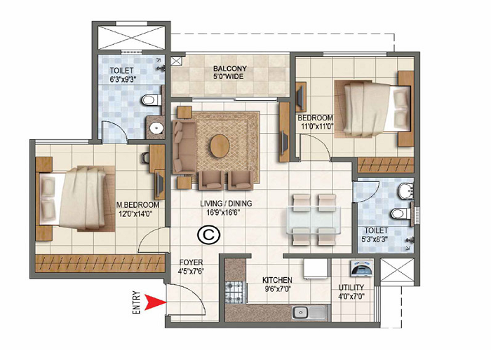Featured Image of Birla Bannerghatta 2 BHK Floor Plan
